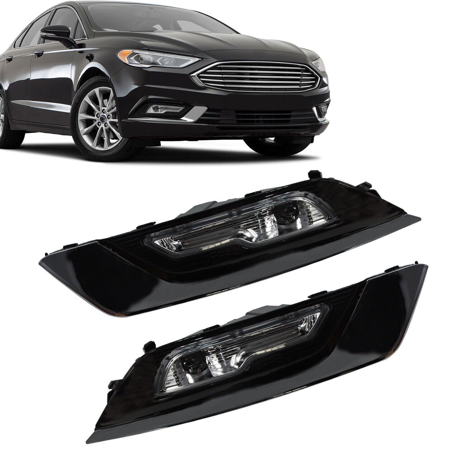 Ford Fusion Mondeo 2017-2018 Front Bumper LED Fog Lights with Cover Bezel Pair