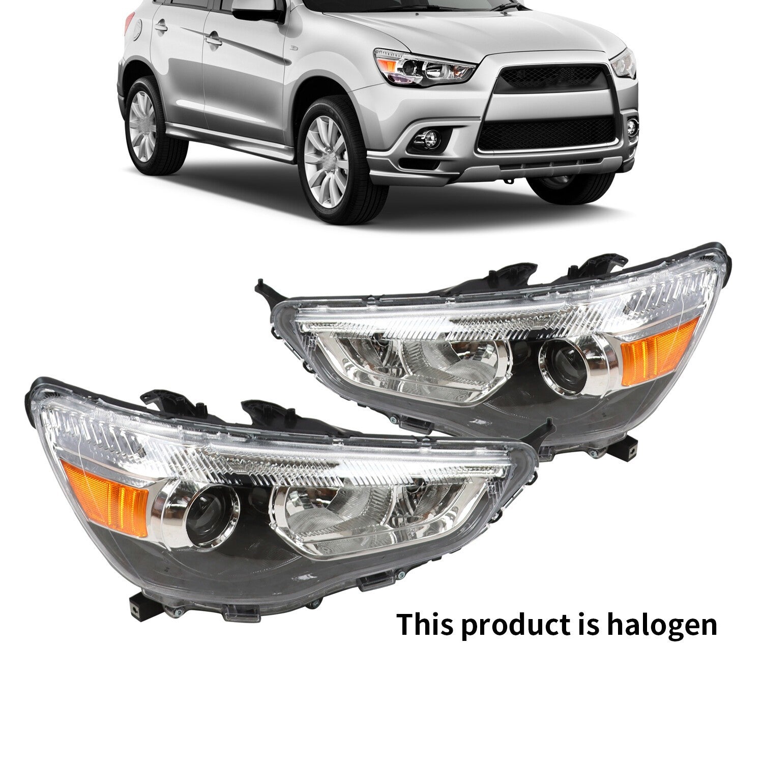 Pair Halogen Headlights Front Lamps for 2011-2019 Mitsubishi Outlander Sport