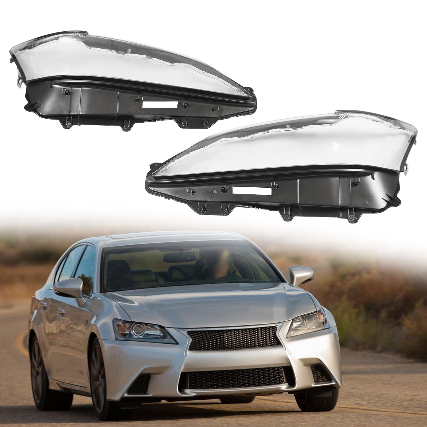 Pair Headlight Lens Clear Cover LH & RH for 2013-2015 Lexus GS350 GS450h