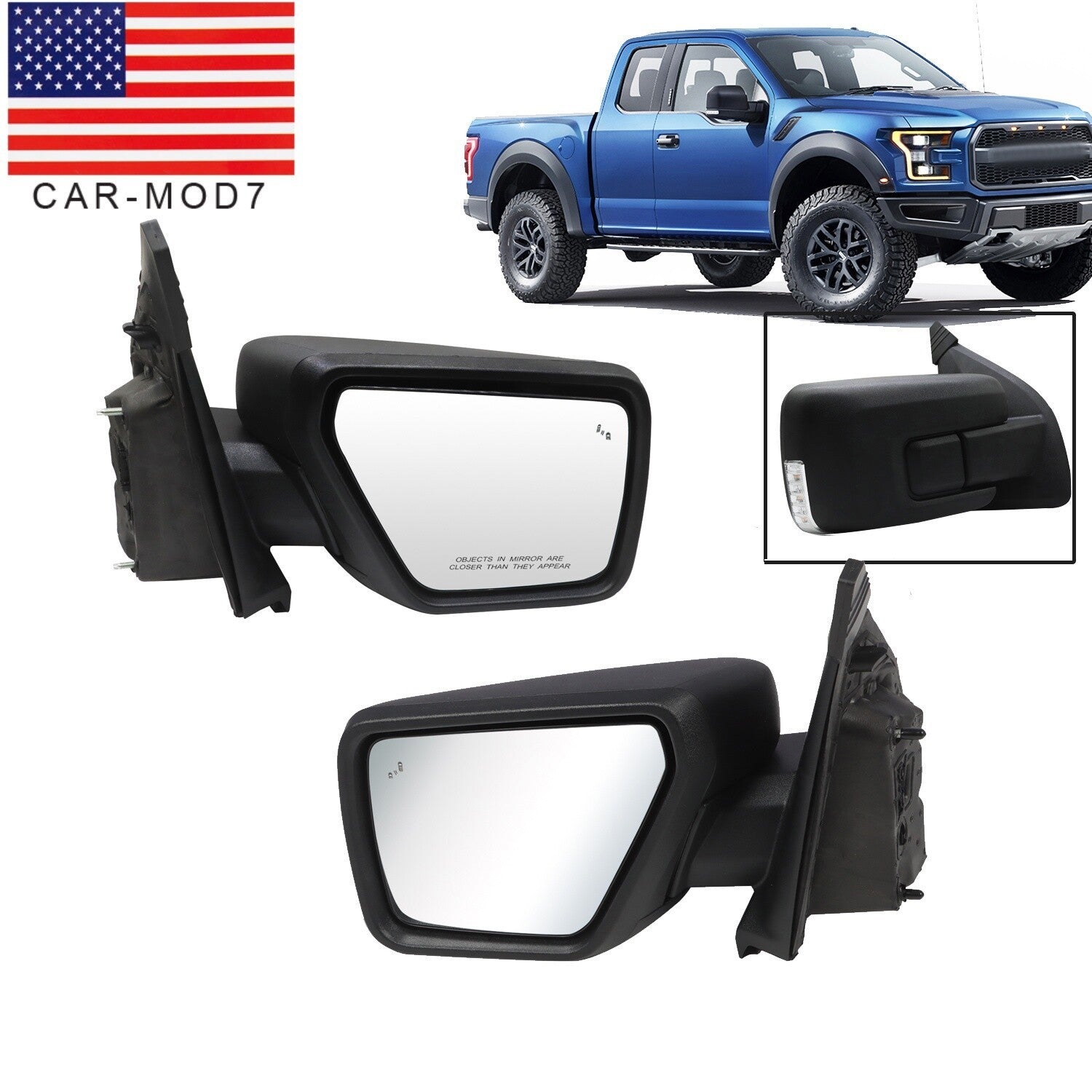 Pair Right & Left Side Mirrors w/ BLIS & Light Manual Fold for 21-24 Ford F-150