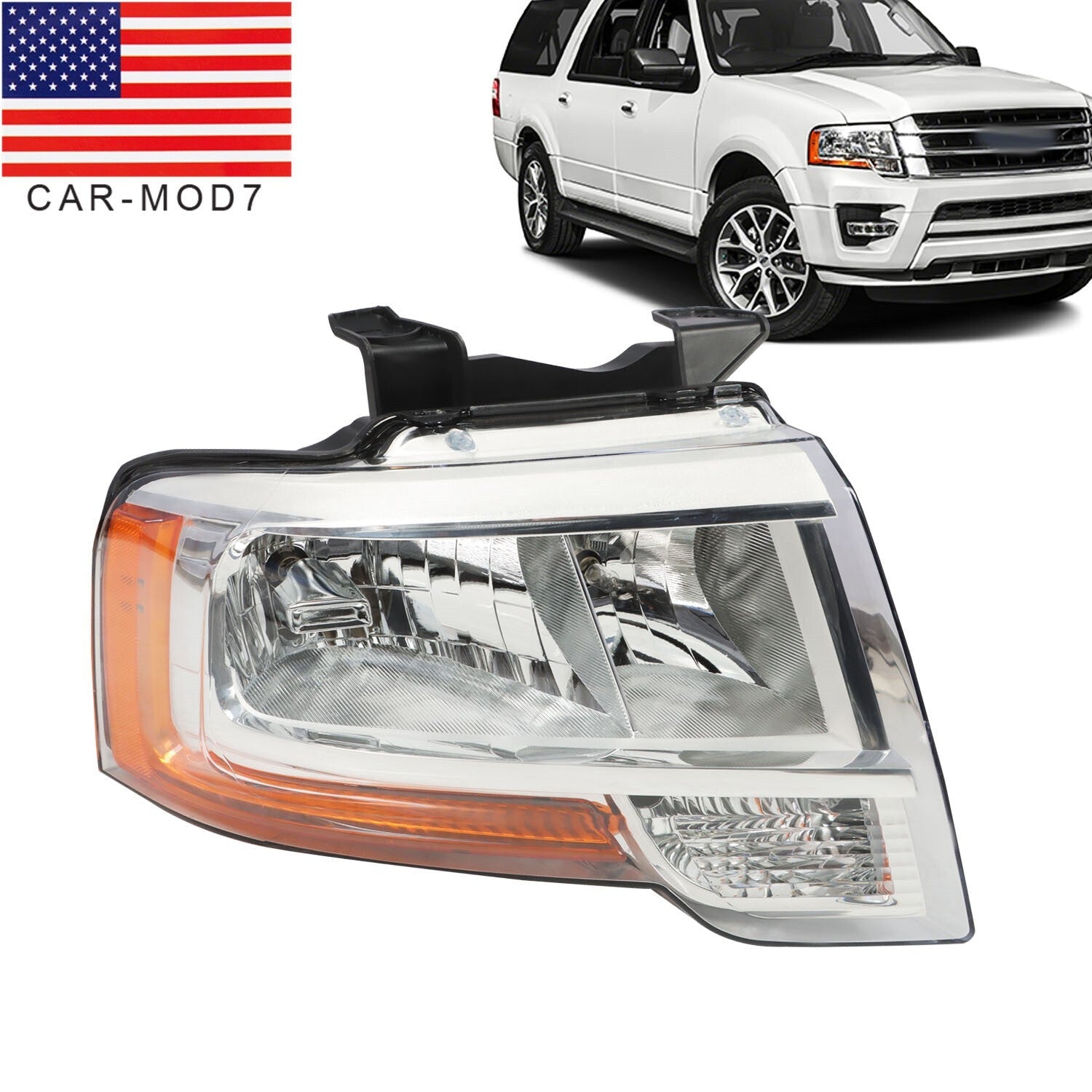 2015-2017 Ford Expedition Passenger Chrome Halogen Headlight with Bulbs