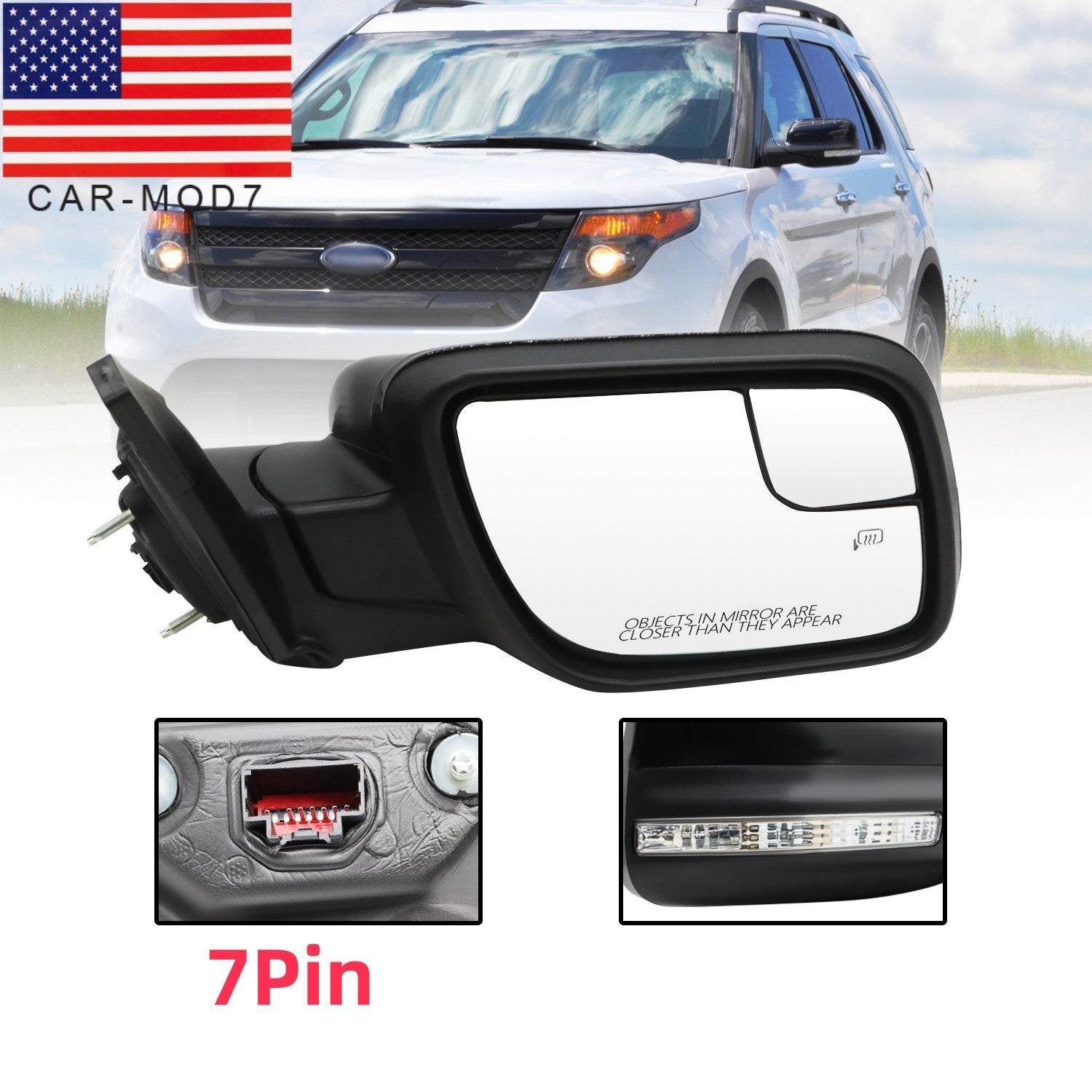 Heated Passenger Side Mirror Signal Puddle 7 PIN for 2011-2015 Ford Explorer
