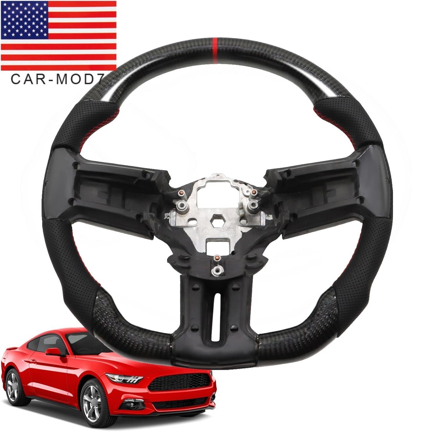 Carbon Fiber Flat Leather Steering Wheel for Ford Mustang 2010-2014