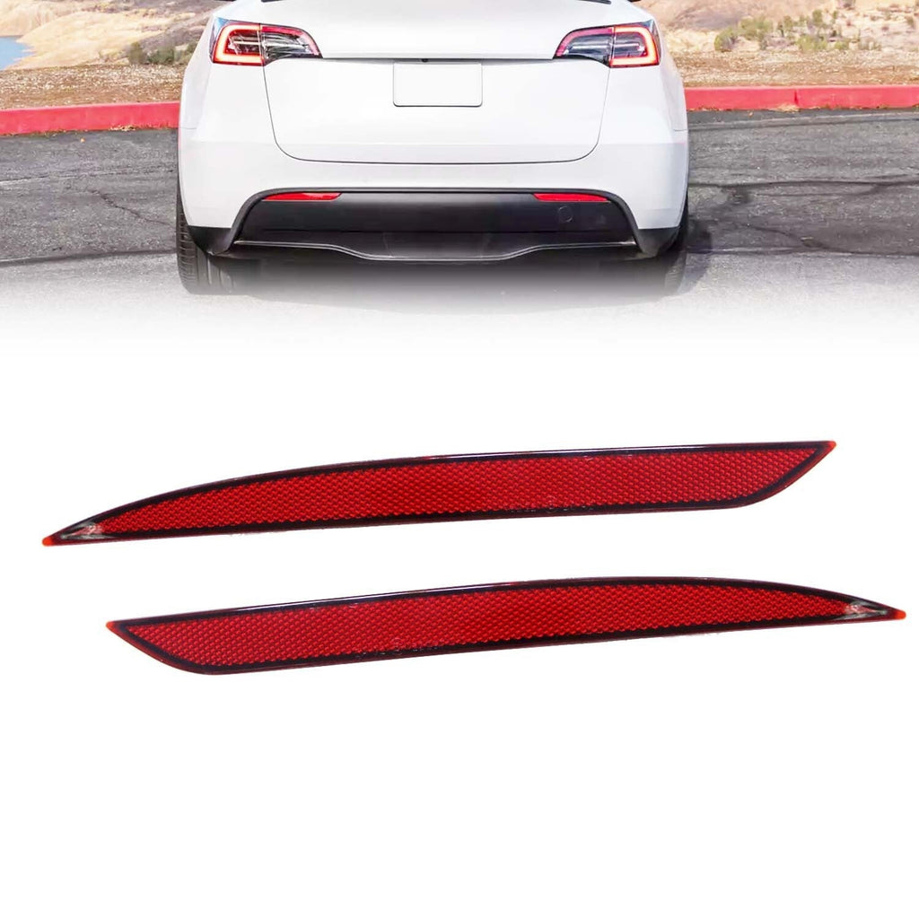 2020-22 Tesla Model Y Red Rear Bumper Reflector Marker Left & Right Pair