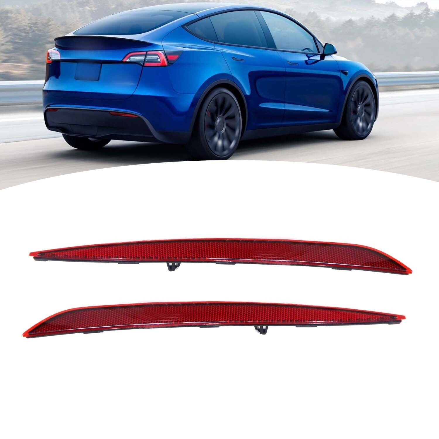 2020-22 Tesla Model Y Red Rear Bumper Reflector Marker Left & Right Pair