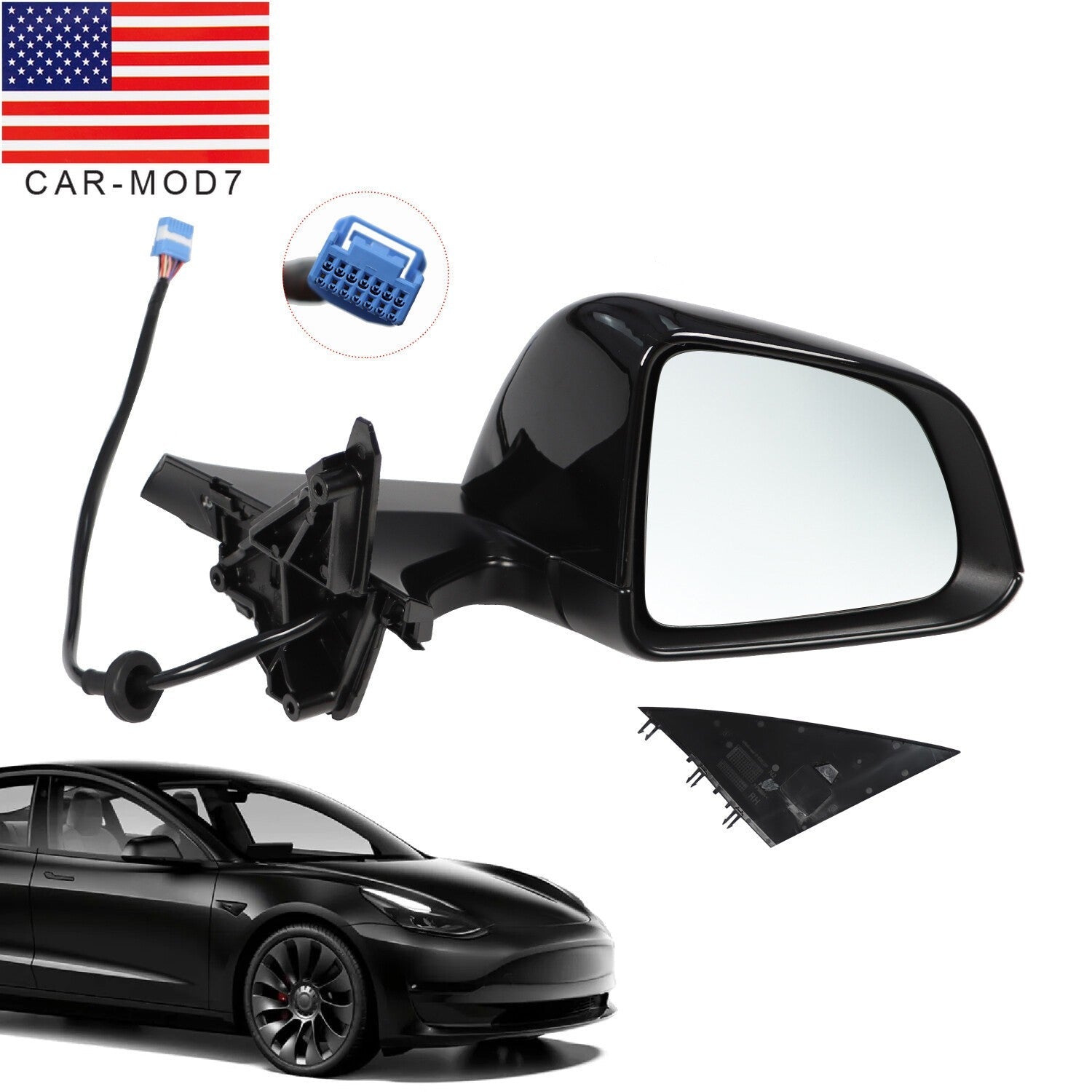 Tesla Model Y 2020-2023 Right Passenger Side Power Fold Heated Mirror Black