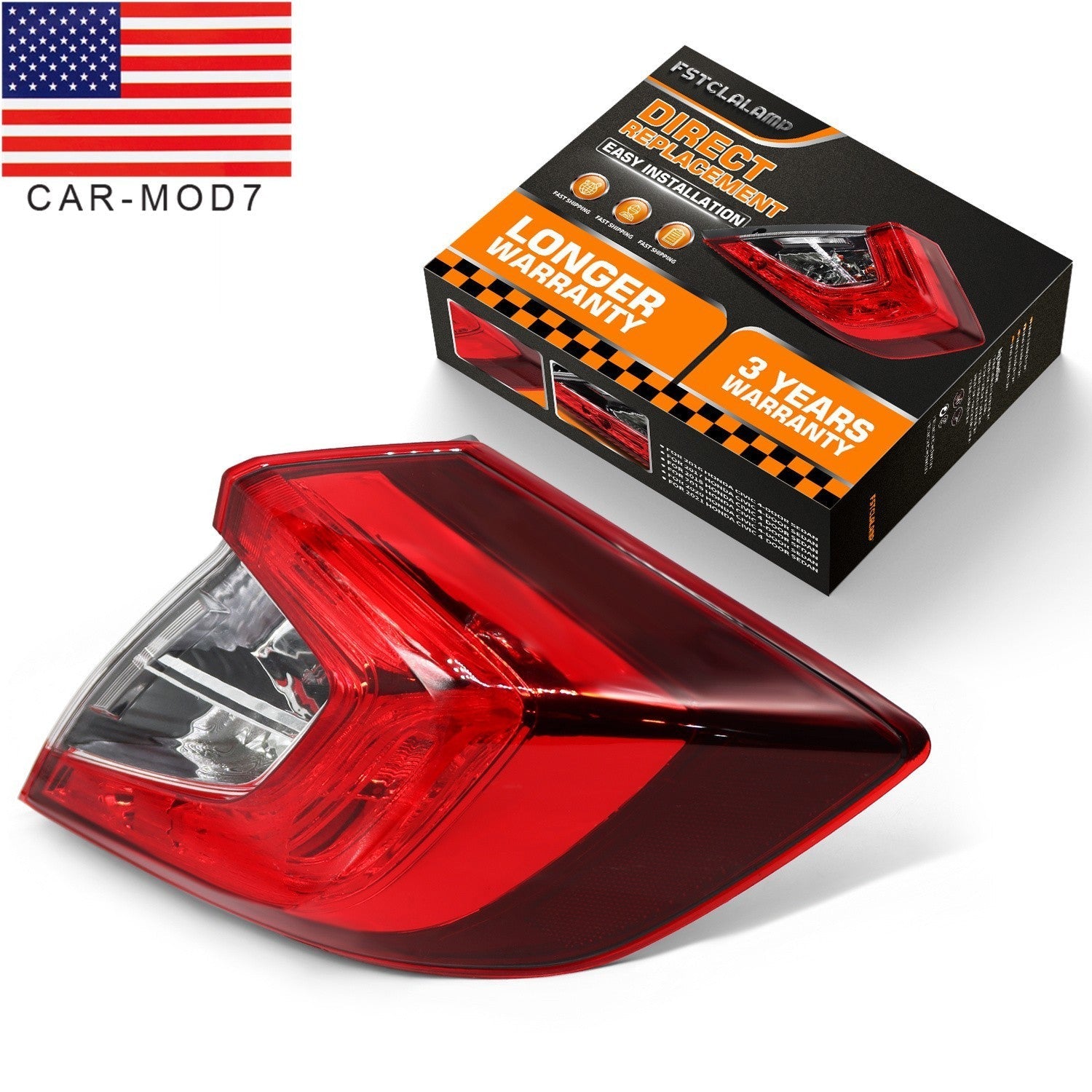 Right Rear Tail Light Lamp Passenger Side for 2016-2021 Honda Civic Sedan