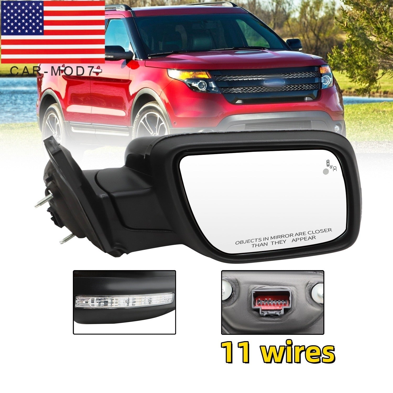 Right Side Mirror RH 2011-2015 Ford Explorer Blind Spot Power Fold 11 Wires