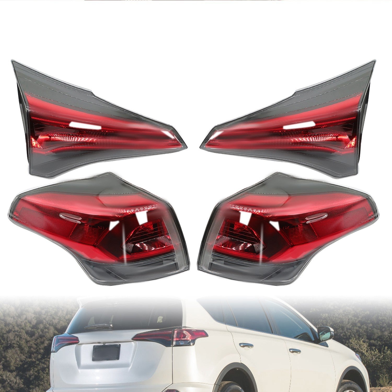 4PCS Tail Lights Set for 2016-2018 Toyota RAV4 Outer & Inner Left Right