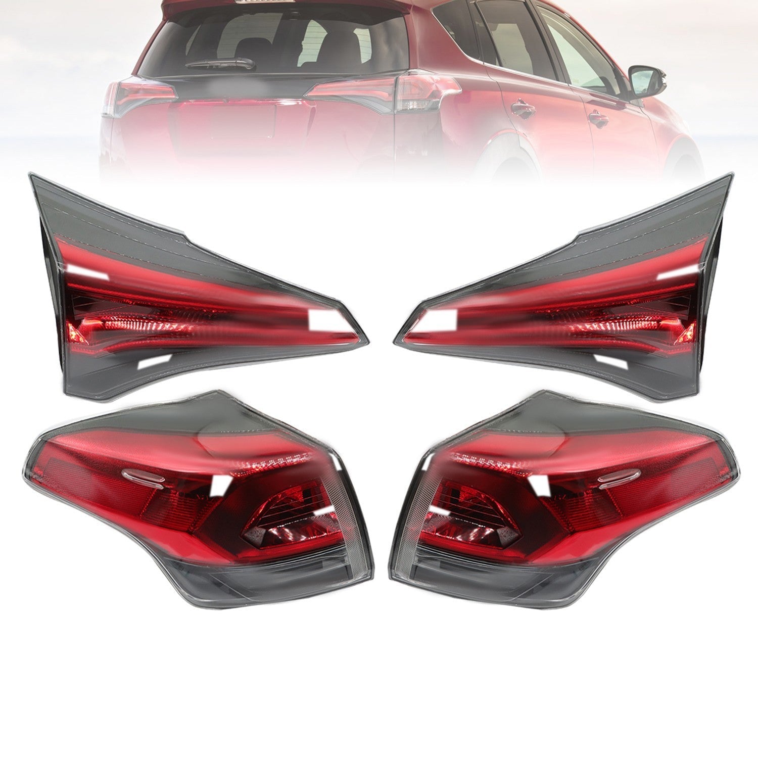 4PCS Tail Lights Set for 2016-2018 Toyota RAV4 Outer & Inner Left Right