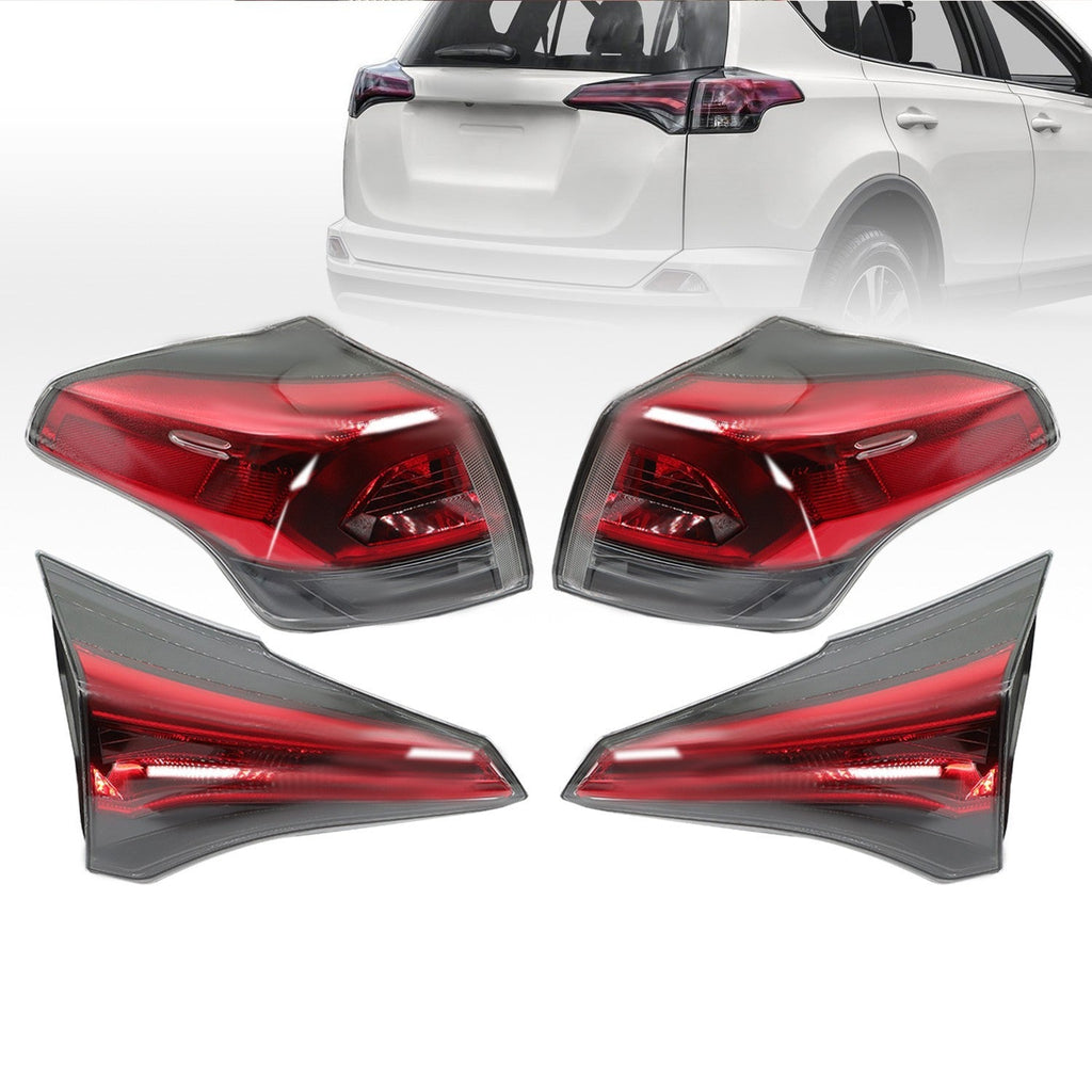 4PCS Tail Lights Set for 2016-2018 Toyota RAV4 Outer & Inner Left Right