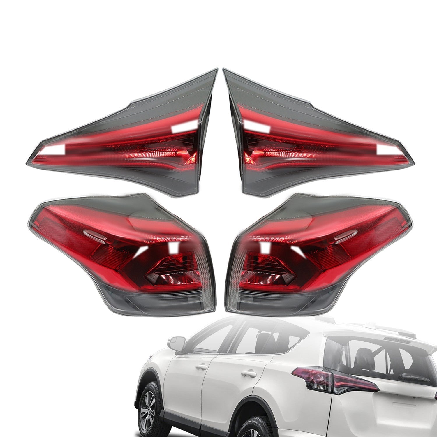 4PCS Tail Lights Set for 2016-2018 Toyota RAV4 Outer & Inner Left Right
