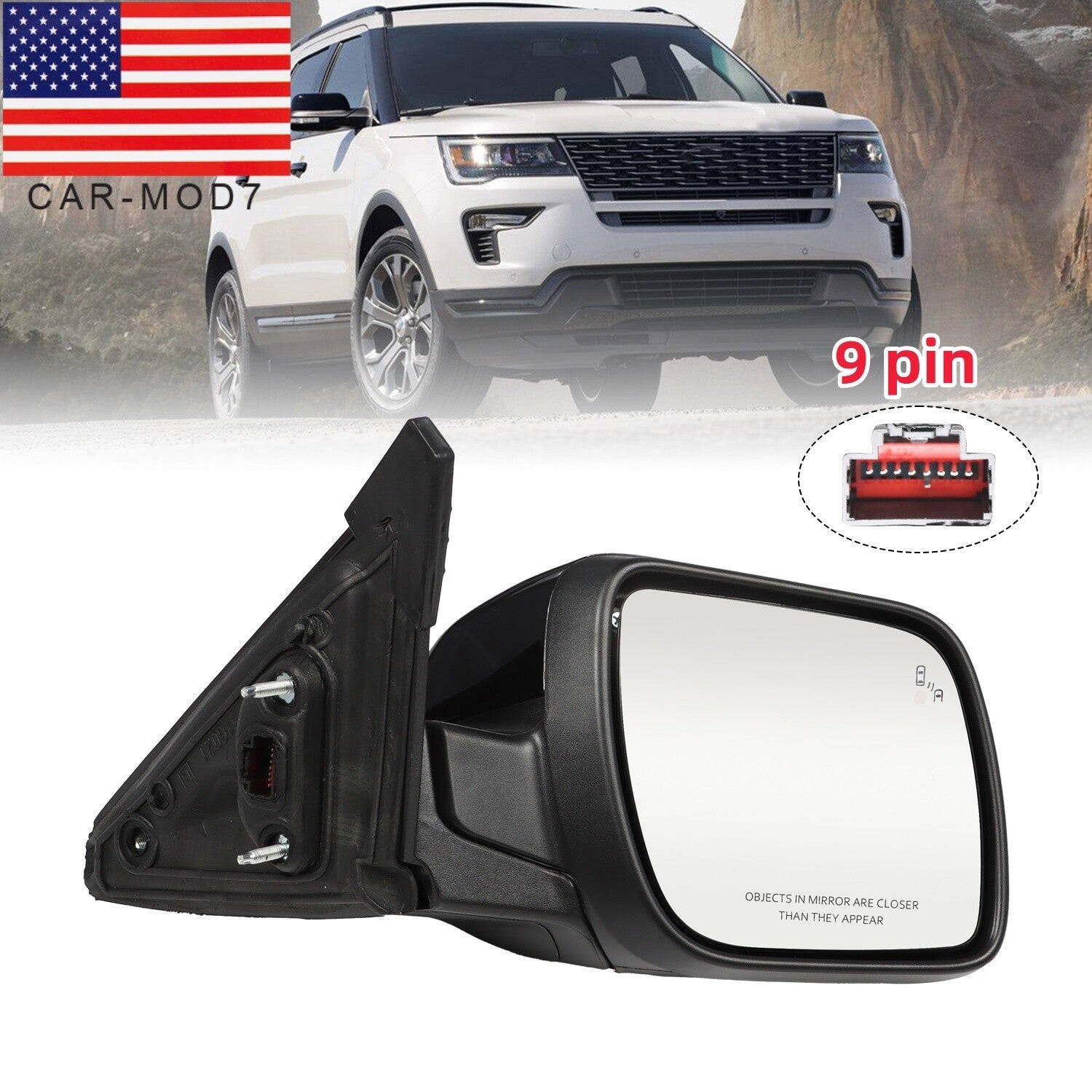 Ford Explorer 2016-19 Passenger Side Mirror with Blind Spot & Puddle Lamp RH