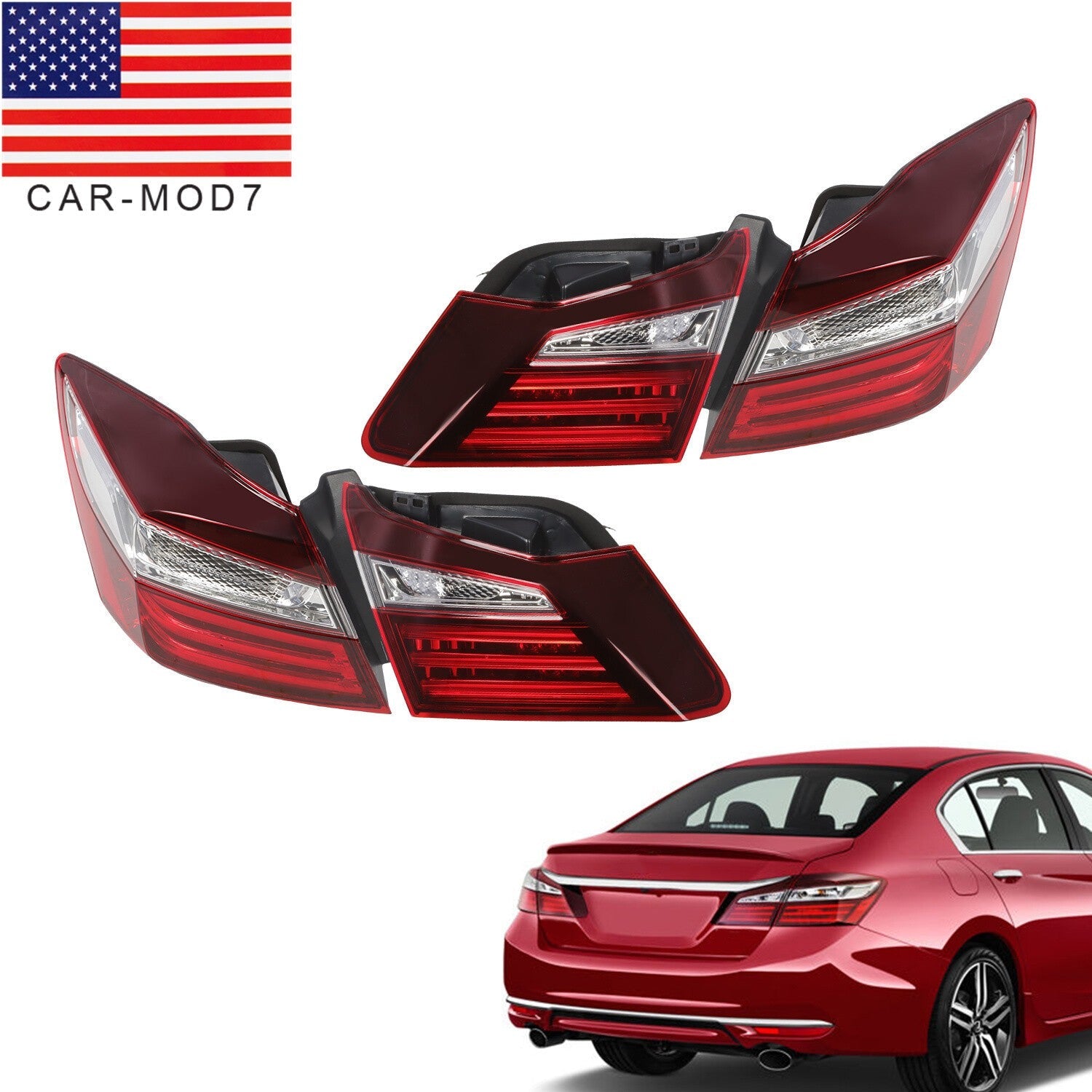 2016-2017 Honda Accord Left & Right Inner Outer Brake Tail Lights Set