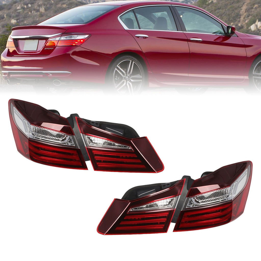 2016-2017 Honda Accord Left & Right Inner Outer Brake Tail Lights Set
