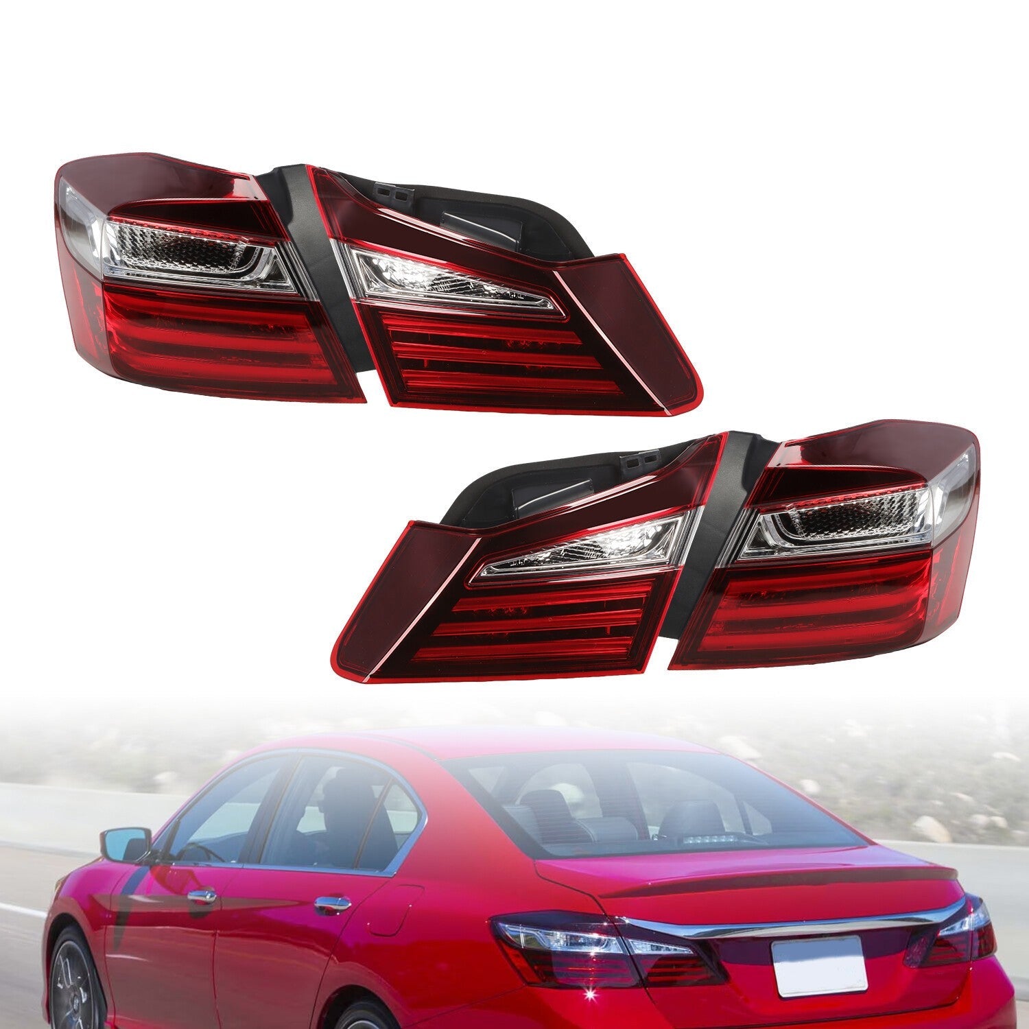 2016-2017 Honda Accord Left & Right Inner Outer Brake Tail Lights Set