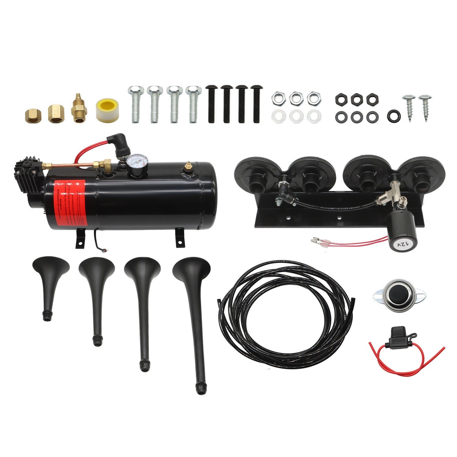 Train Horn Kit 1G Air Tank 150psi 4 Trumpets Loud System for Truck Car Pickup