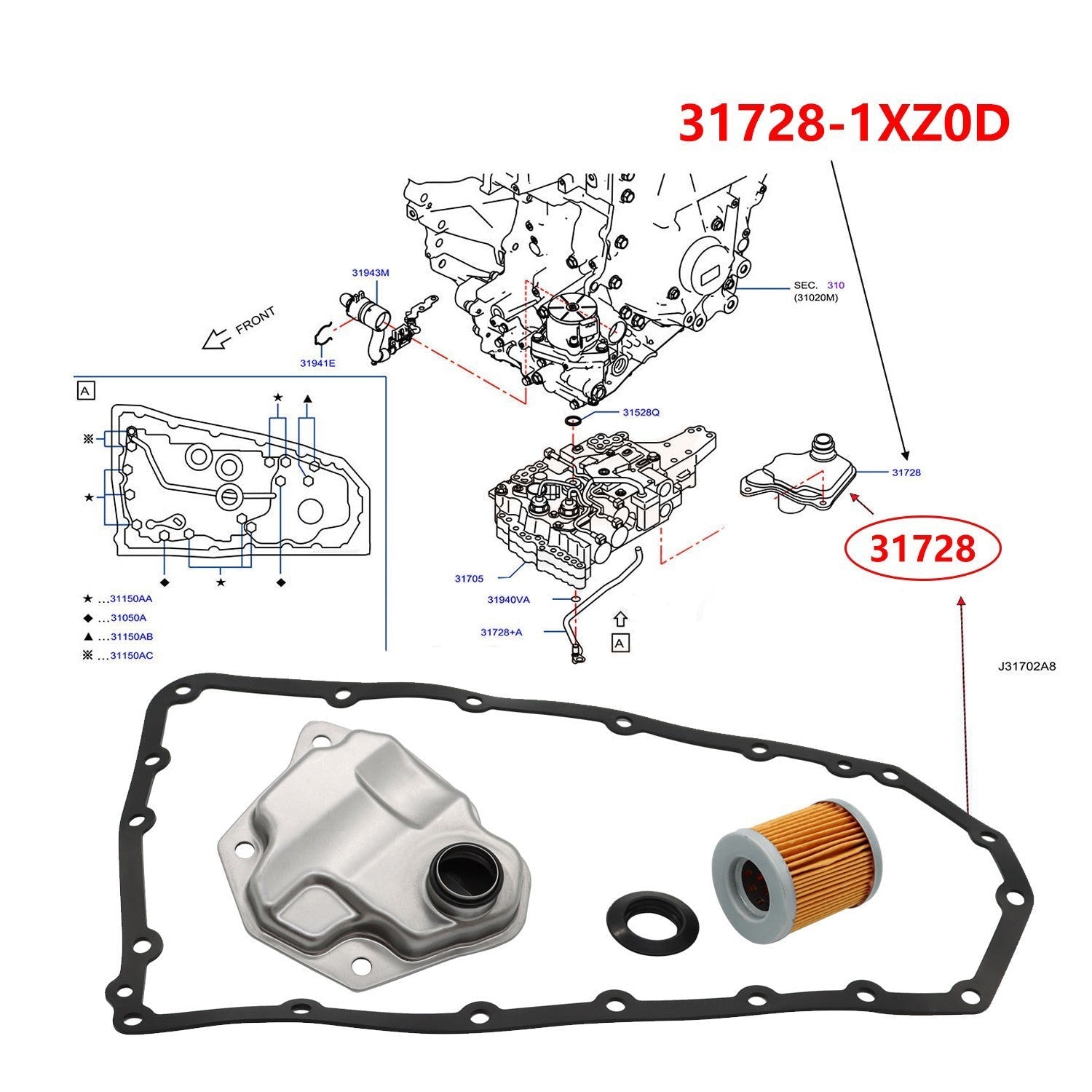 Transmission Filter & Gasket Oil Cooler Filter for 2008-2015 Mitsubishi Lancer