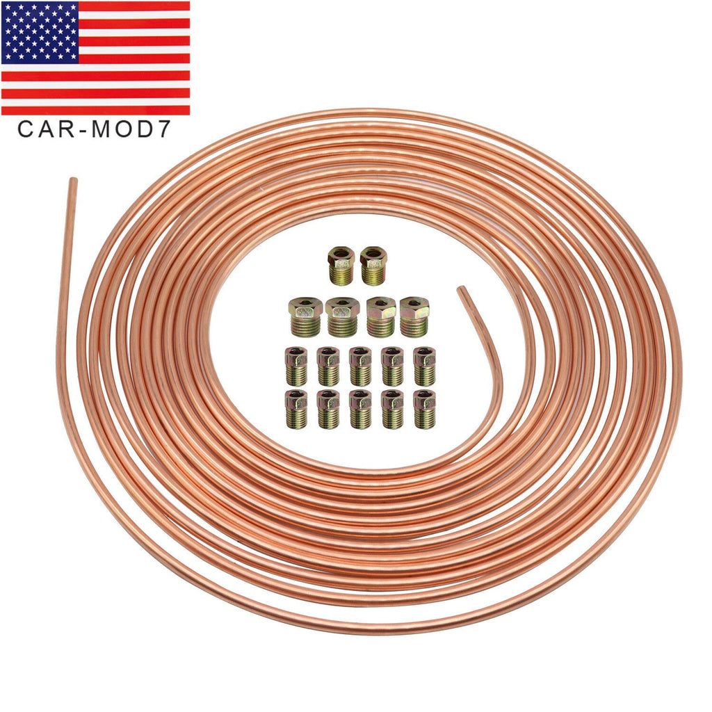 25 Ft 3/16 Copper Coated Flexible Brake Line Tubing Kit - Upgraded Quality