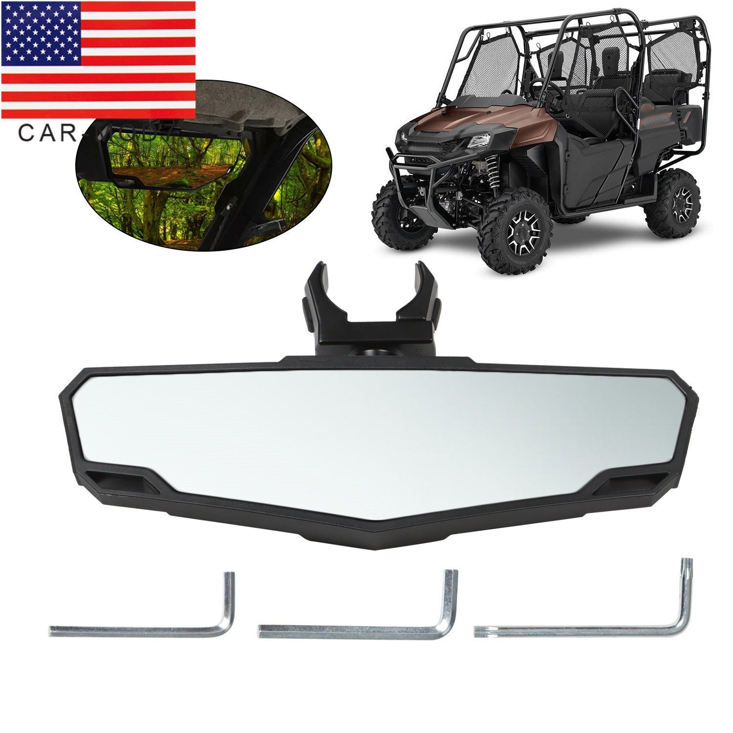 UTV Rear View Center Mirror 1.5"-2" Fit Polaris RZR Honda Yamaha Kawasaki Can-Am
