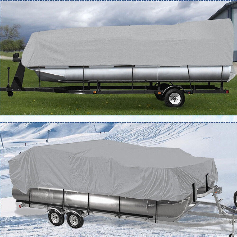 Waterproof Boat Cover Gray for 21-24FT Trailerable Pontoon Fabric