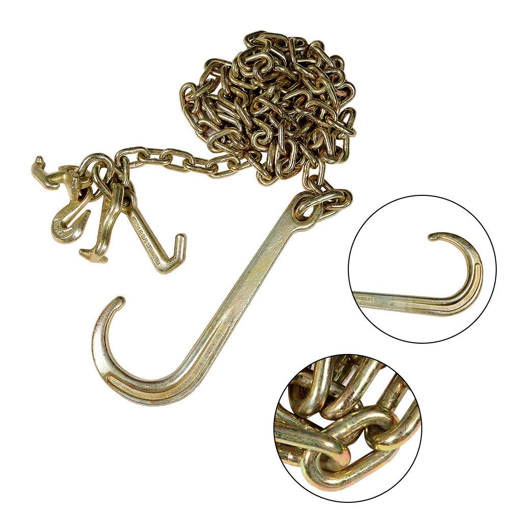Unused 2PC G70 5/16"x10' Tow Chain J Hook Long Shank w/ Grab Hook Set