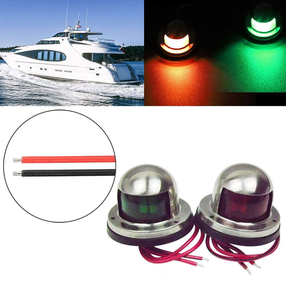 12V Stainless Steel LED Bow Navigation Lights Pair for Boat Yacht Pontoon