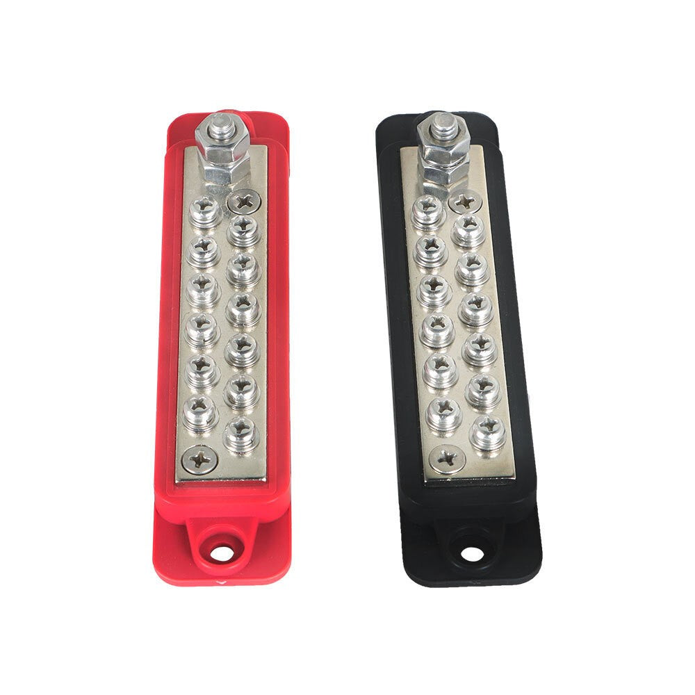 180A 12V DC Black & Red 12 Point Busbar Power Distribution Block Pair