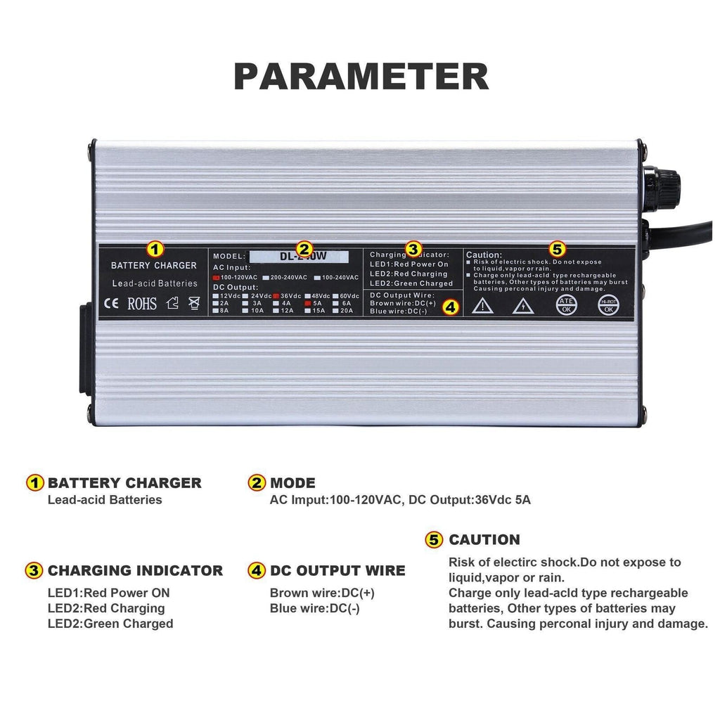 36V 5A Golf Cart Battery Charger for Yamaha Club Car EZGO Marathon