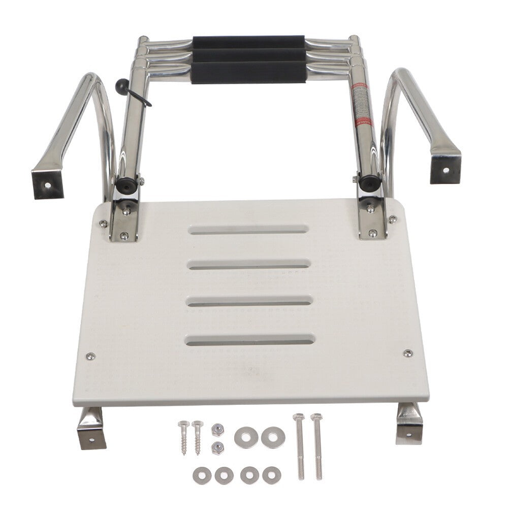 Telescoping 3-Step Stainless Steel Marine Ship Ladder with Platform & 2 Handles