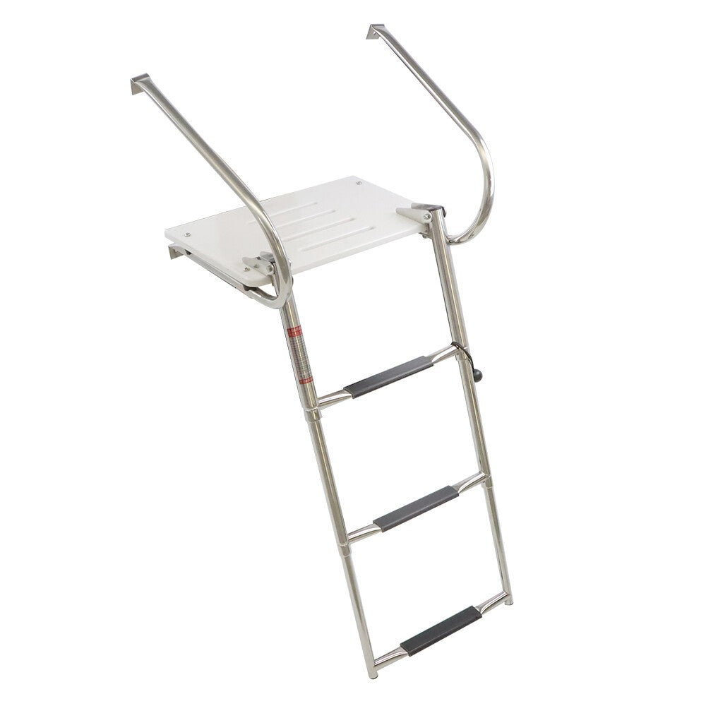 Telescoping 3-Step Stainless Steel Marine Ship Ladder with Platform & 2 Handles