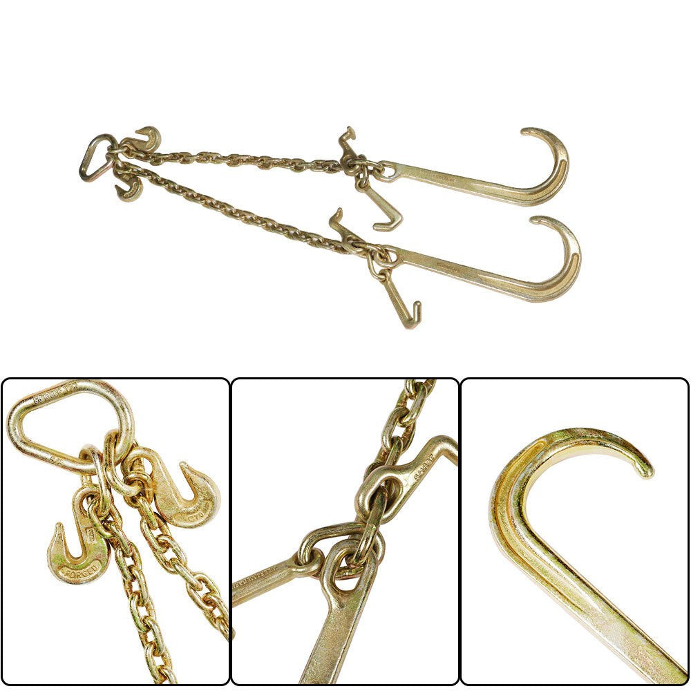 3/8 x 2' V Type Tow Chain J Hook Grab Hook for Tractor Car Wrecker Truck
