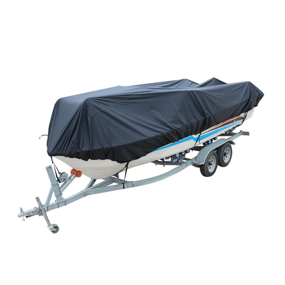Waterproof 11-13ft Black Boat Cover for V-Hull Runabout Trailerable Boats