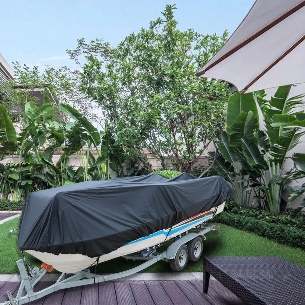 Waterproof Black 420D Boat Cover for V-Hull Runabouts 11-13ft Yacht Cover