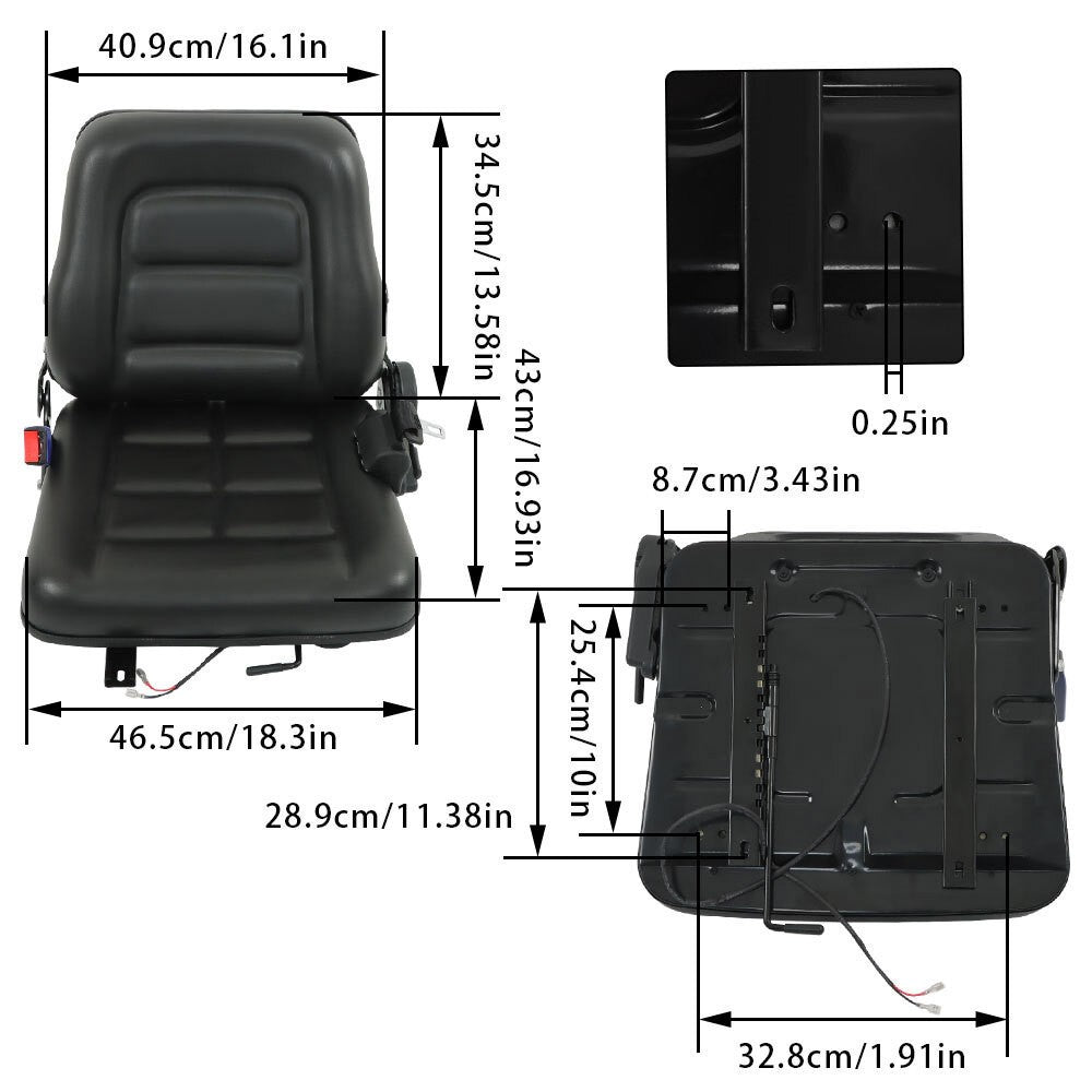 Universal Forklift Seat Fold Down Tractor Seat Adjustable Back & Seatbelt
