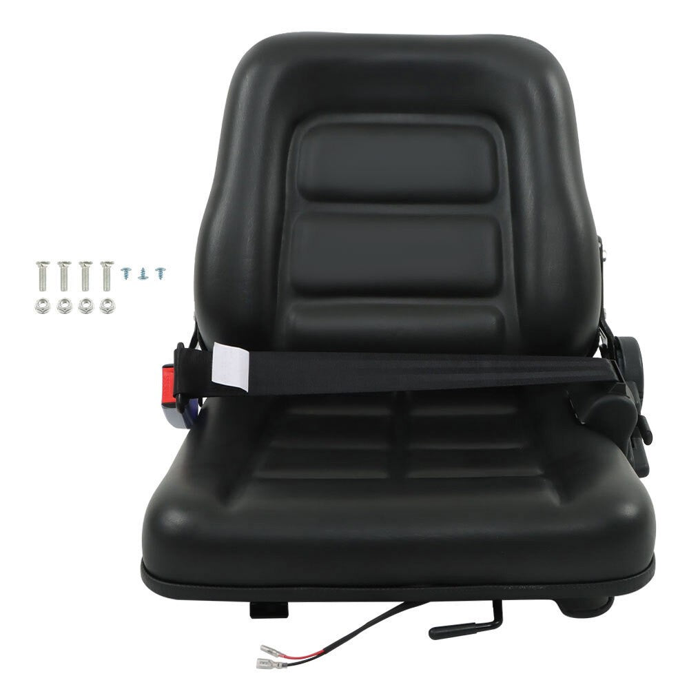 Universal Forklift Seat Fold Down Tractor Seat Adjustable Back & Seatbelt