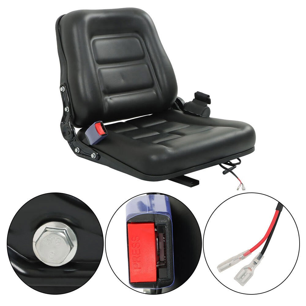Universal Forklift Seat Fold Down Tractor Seat Adjustable Back & Seatbelt