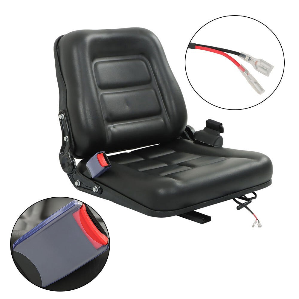 Universal Forklift Seat Fold Down Tractor Seat Adjustable Back & Seatbelt
