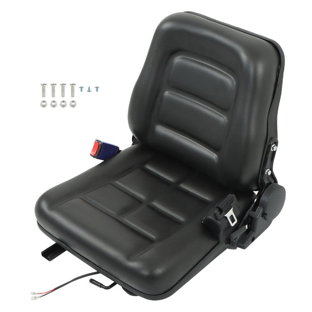 Universal Forklift Seat Fold Down Tractor Seat Adjustable Back & Seatbelt
