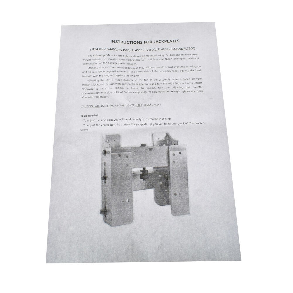 JPL4500 Adjustable 6" Outboard Boat Jack Plate High Strength polished Aluminum