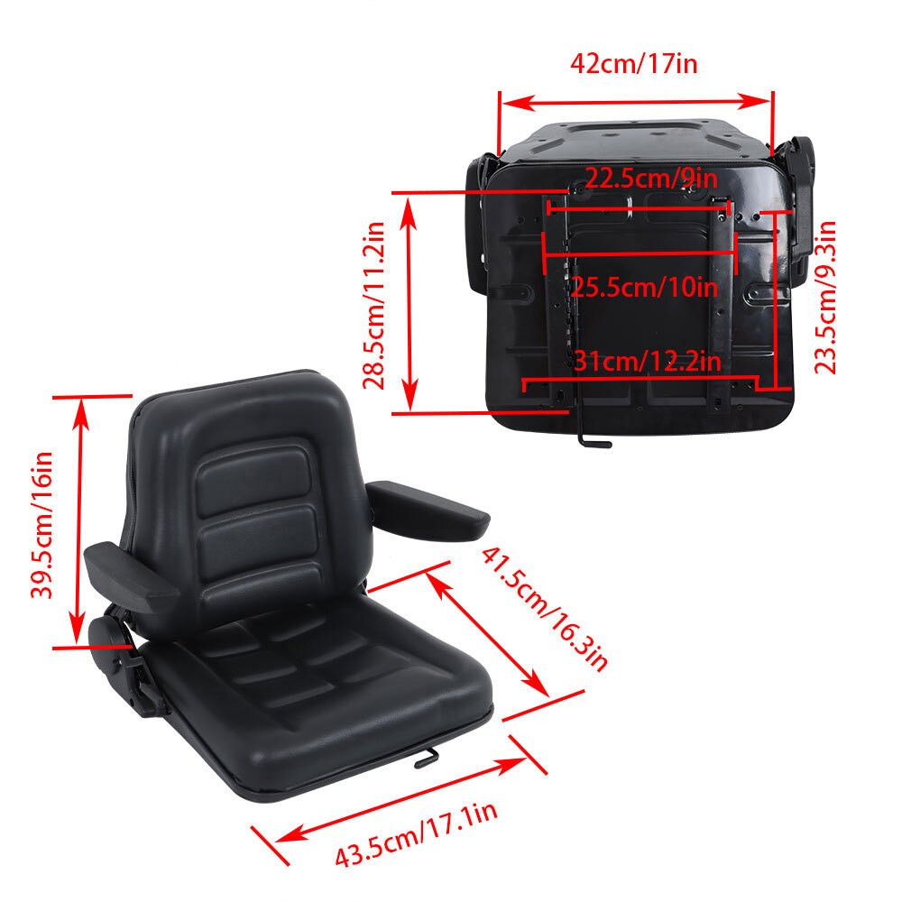 Garden Lawn Mower Seat Excavator Forklift Seat with Adjustable Backrest Armrest