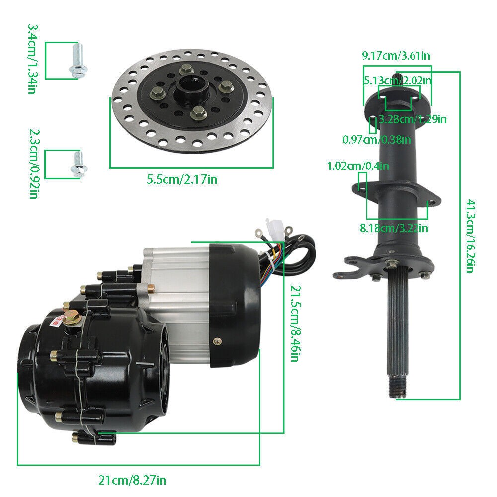 Electric Differential Brushless 1000W Motor + 4 Stud Hub 40" Rear Axle Kit