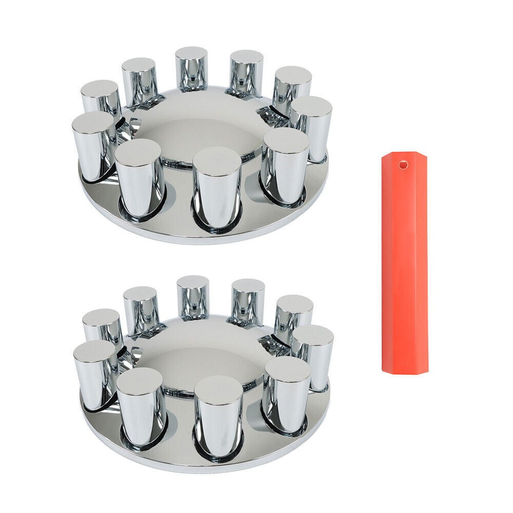 33mm Chrome Front Axle Wheel Cover Hub Cap Thread-On Flat Head Lug Nuts Truck