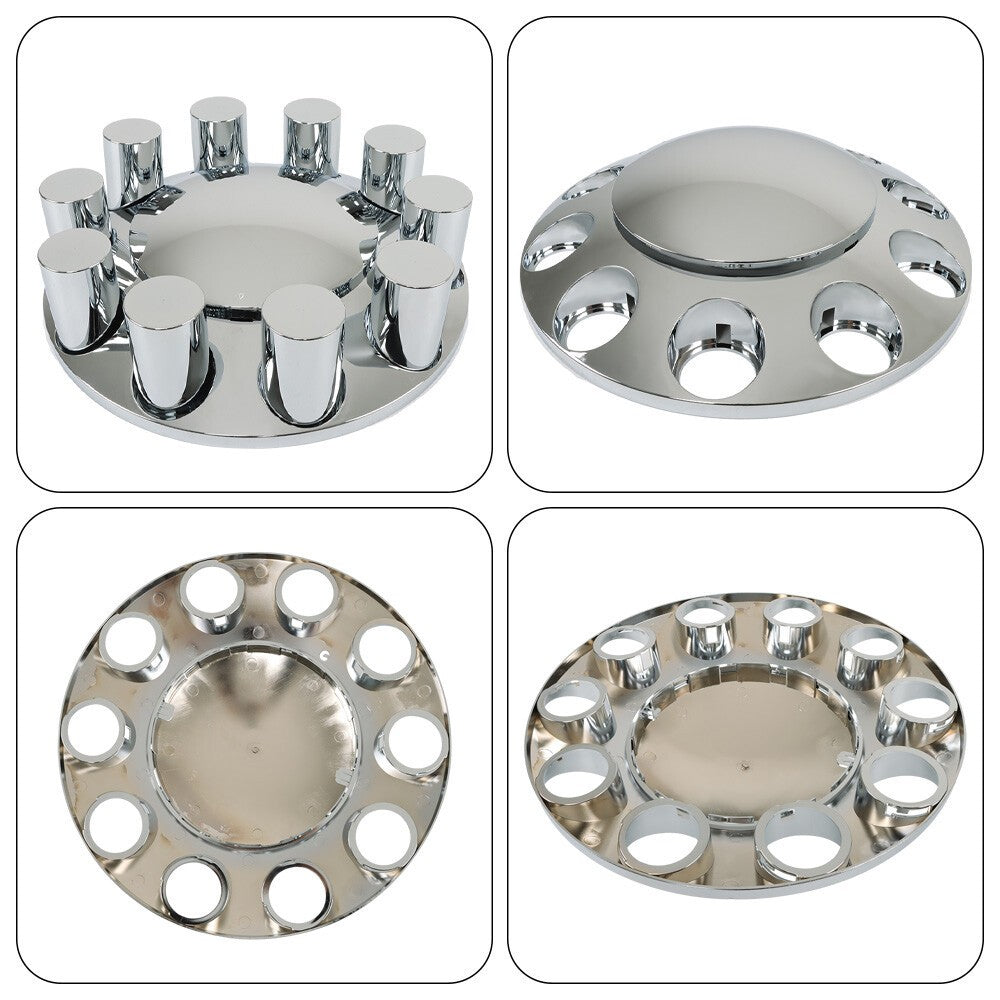 33mm Chrome Front Axle Wheel Cover Hub Cap Thread-On Flat Head Lug Nuts Truck