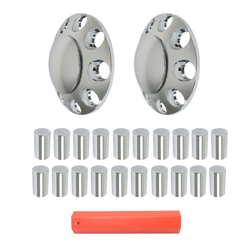 33mm Chrome Front Axle Wheel Cover Thread-On Hub Cap with Flat Head Lug Nuts