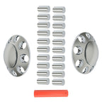 Chrome 33mm Thread-On Hubcap Kit Front Axle Wheel Cover with Flat Head Lug Nuts