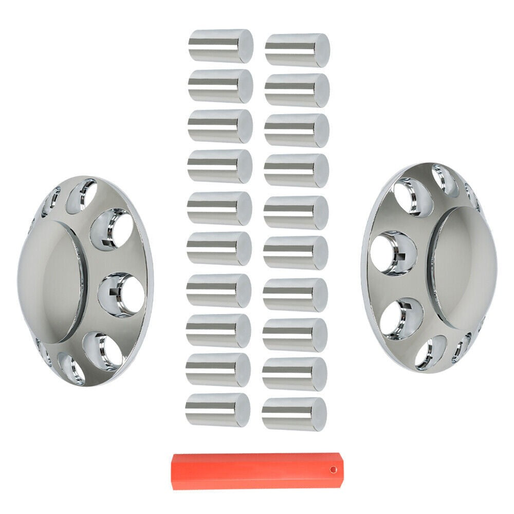 Chrome 33mm Thread-On Hubcap Kit Front Axle Wheel Cover with Flat Head Lug Nuts