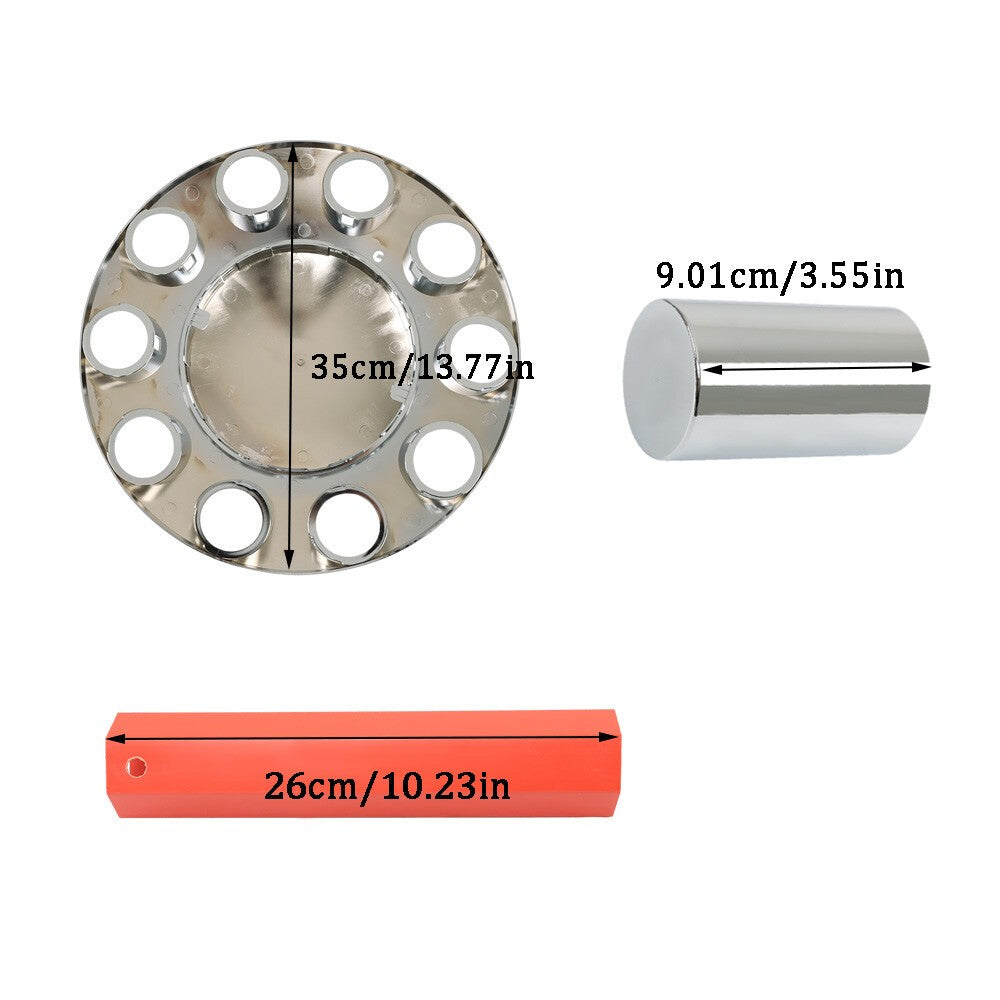 Chrome 33mm Thread-On Hubcap Kit Front Axle Wheel Cover with Flat Head Lug Nuts