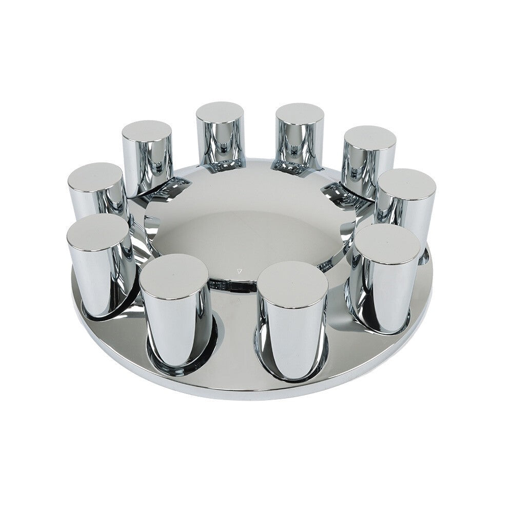 Chrome 33mm Thread-On Hubcap Kit Front Axle Wheel Cover with Flat Head Lug Nuts