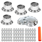 Chrome Hub Cover Kit 33mm Front & Rear Lug Semi Truck Wheel Axle Covers
